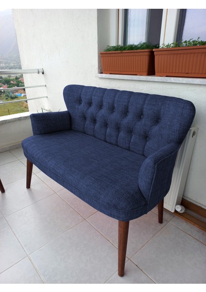 - Roma Çay Seti Koltuk Takımı - Keten Kumaş - Ahşap Ayak - Mavi fırsatları