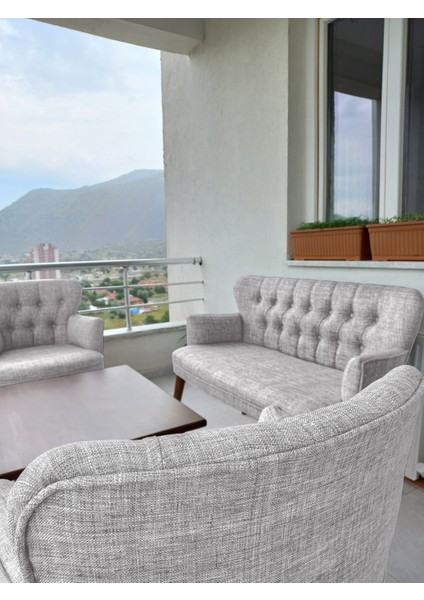 - Roma Çay Seti Koltuk Takımı - Keten Kumaş - Ahşap Ayak - Krem modelleri