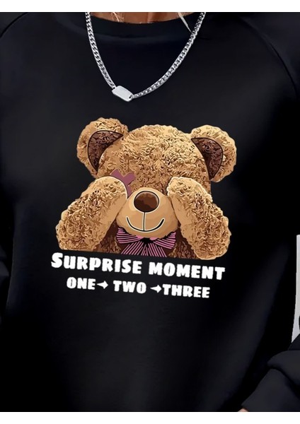 Eyesof Kadın Uzun Kollu Bisiklet Yaka Ayıcık Desenli Viskon Iki Iplik Bluz