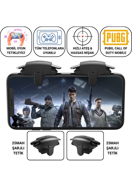 Tüm Telefonlara Uygun Pubg ve Call Of Duty Uyumlu Şarjlı Oyun Tetiği | Hızlı Ateş ve Hassas Nişan