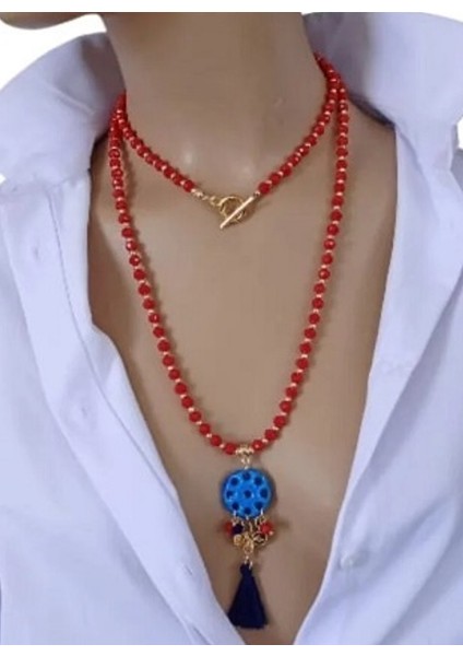 Uzun Doğal Taş Süryani Nazar Taşı Kolye Farklı Renk Seçenekleri