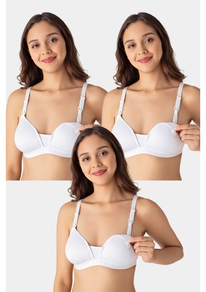 3'lü Paket Beyaz Kadın Balensiz Kaplı Emzirme Sütyeni Göğüs Ucu Görünmez Pamuklu Yumuşak Dokulu