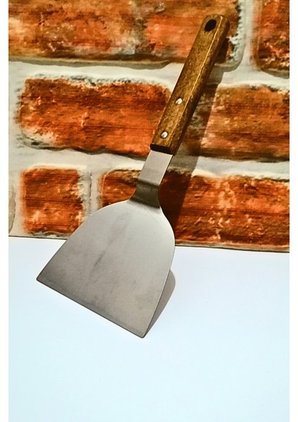 Ahşap Saplı Çelik Eğri Spatula -Büyük Boy - 1 Adet