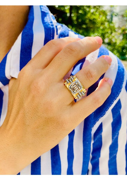 Baget Zirkon Taşlı Altın Renk Kırmızı Taşlı Ayarlanabilir Tasarım Yüzük modelleri