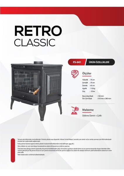 FS-041 Retro Tek Camlı Döküm Soba indirimleri