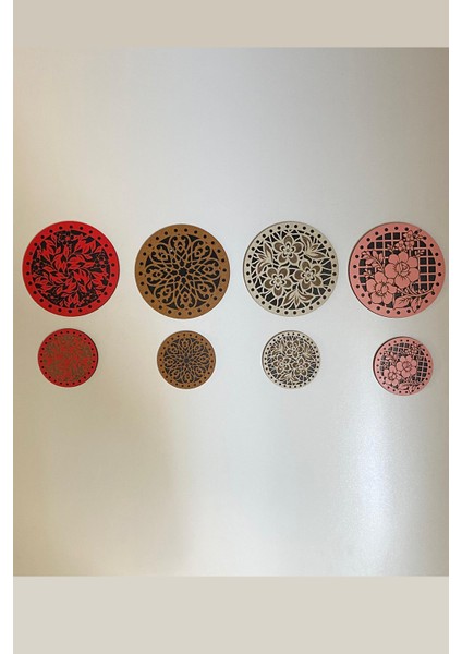 8'li Büyük Boy ve Küçük Boy Ahşap Tencere, Tava, Çaydanlık ve Bardak Altlık Nihale Seti 9