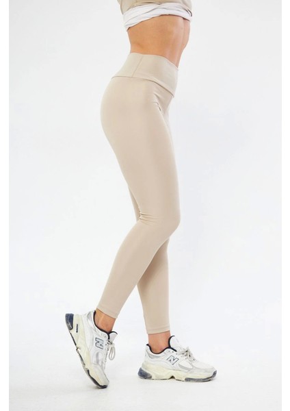 Eyesof Kışlık Yüksek Bel Toparlayicı ve Sıkılaştırıcı Likralı Şardonlu Tayt - Bej