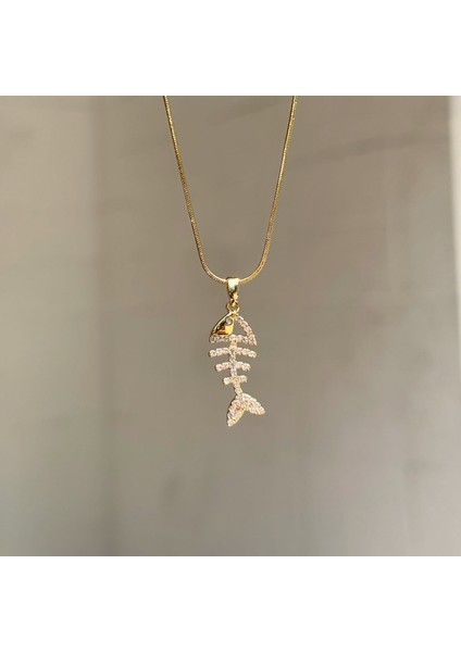 Kadın Paslanmaz Çelik Zirkon Taşlı Balık Kılçığı Kolye fiyatları