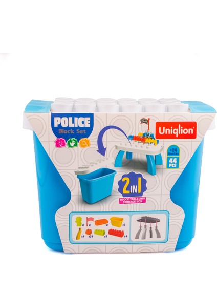 44 Parça Blok Seti ve Sehpa Saklama Kutusu 24 Ay+ Prenses Kalesi ve Polis Karakolu Yapı Oyuncağı