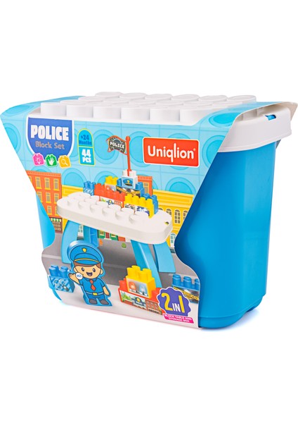 44 Parça Blok Seti ve Sehpa Saklama Kutusu 24 Ay+ Prenses Kalesi ve Polis Karakolu Yapı Oyuncağı