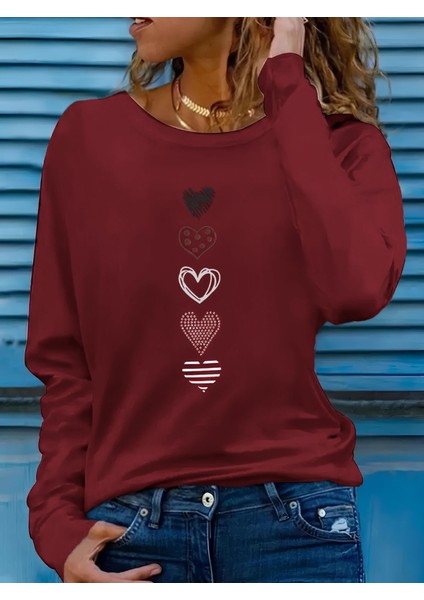 Eyesof Kadın Uzun Kollu Bisiklet Yaka Desenli Viskon Bluz