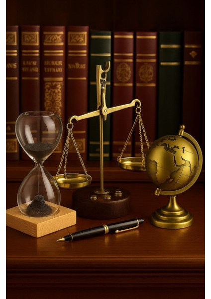 Ofisinize Masaüstü Dekoratif 3’lü Ofis Masa Seti Metal Dünya Küresi Manyetik Kum Saati Pirinç Terazi