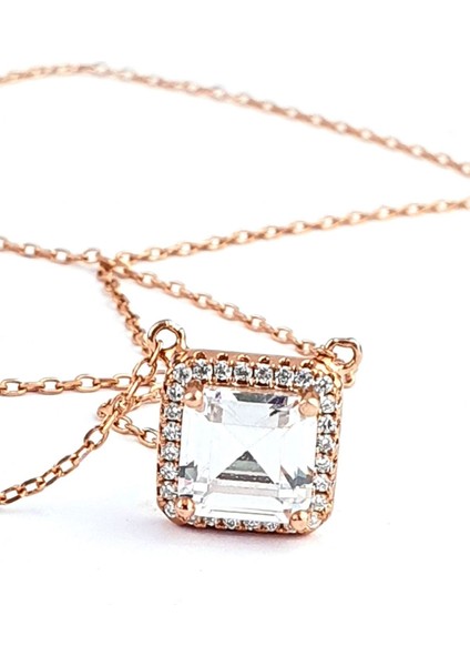 Baget Swarovski Taşlı 925ayar Gümüş Rose Kare Tek Taş Kolye fiyatları