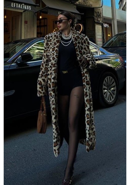 Eyesof Leopar Desenli Içi Astarlı Peluş Kaban 7065