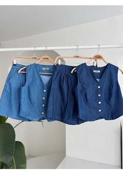 Eyesof Gümüş Düğmeli Yelek ve Şort Tensel Takım 10174