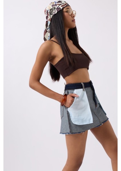 Eyesof Ters Detay Denim Mini Etek