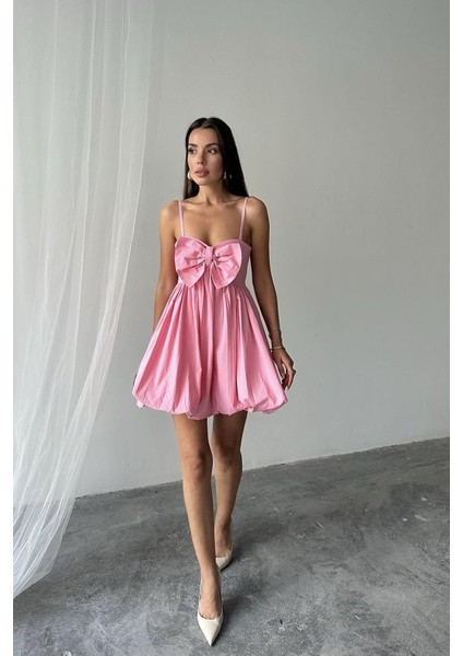 Eyesof Pembe Önü Fiyonklu Askılı Elbise