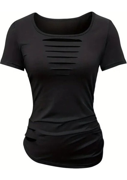 Eyesof Kadın Kısa Kollu Yakası Açık Lazer Kesik Detaylı Viskon Bluz fırsatları