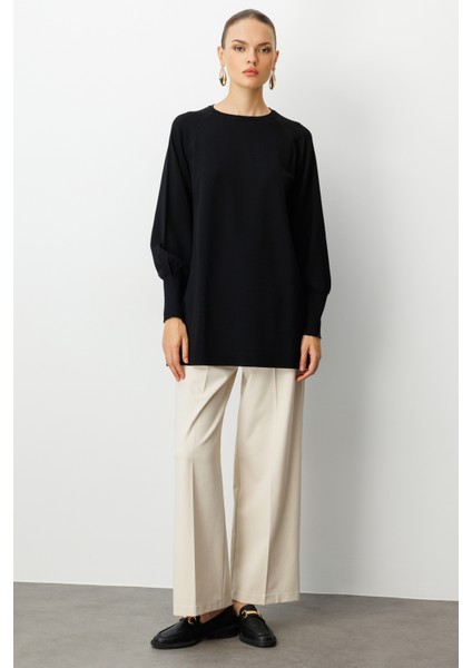 Balon Kollu Rayon Siyah Tunik