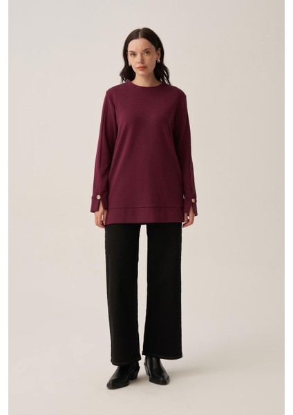 Bordo-Yumuşak Dokulu Gold Dügmeli Sweatshirt fiyatları