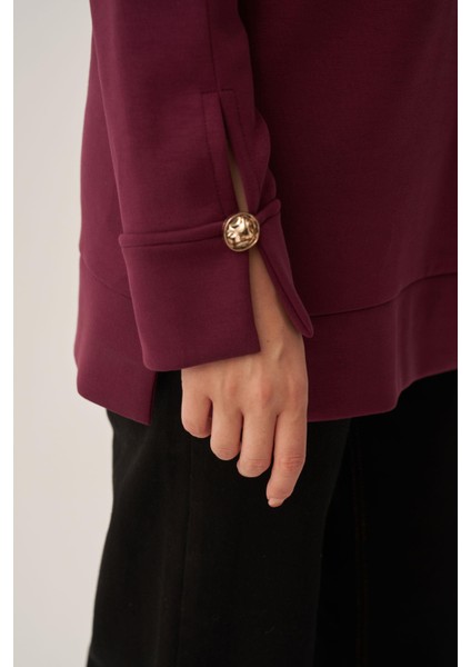 Bordo-Yumuşak Dokulu Gold Dügmeli Sweatshirt indirimleri
