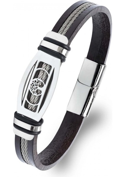 Hayat Ağacı Desenli Çelik Halatlı Erkek Bileklik 31684B17D3