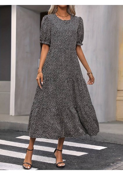 Eyesof Kadın Mini Leopar Desen Midi Üç Kat Elbise modelleri