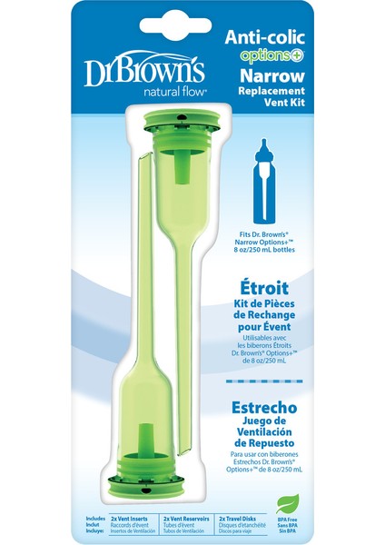 250 ml Dar Ağızlı Biberon Yedek Hava Akış Kiti, 2'li Paket, Yeşil