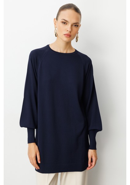 Balon Kollu Rayon Lacivert Tunik