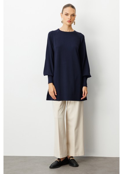 Balon Kollu Rayon Lacivert Tunik modelleri