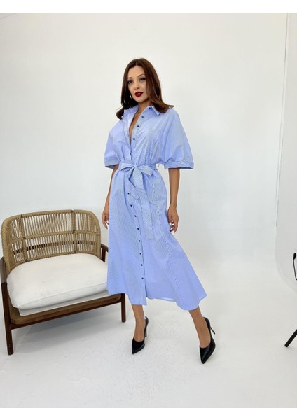 Eyesof 5318 Elbise-Mavi Beyaz Çizgili indirimleri