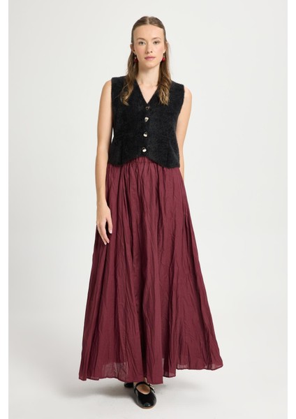 Kadın Bordo Vual Kumaş Kırışık Uzun Astarlı Etek 29062 indirimleri
