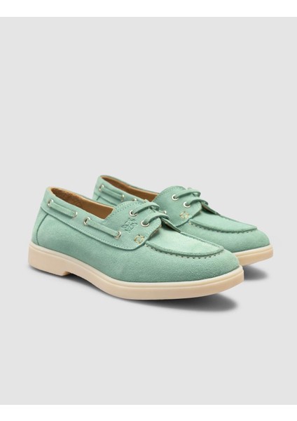 %100 Hakiki Deri Yeşil Ip Detaylı Süet Kadın Loafer fiyatları
