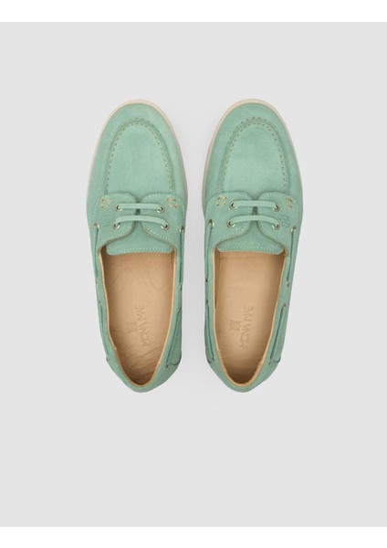 %100 Hakiki Deri Yeşil Ip Detaylı Süet Kadın Loafer fırsatları