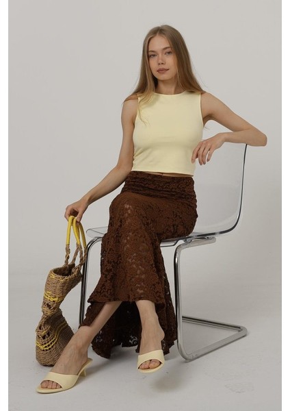 Eyesof Bel Lastikli Dantel Etek - Kahve fiyatları