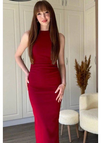 Eyesof Kadın Sıfır Kol Sıfır Yaka Drape Detaylı Midi Janjan Krep Elbise fiyatları