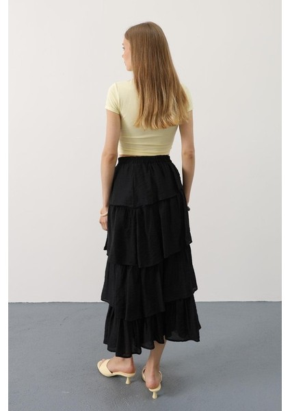 Eyesof Katlı Kesim Uzun Etek - Siyah fırsatları