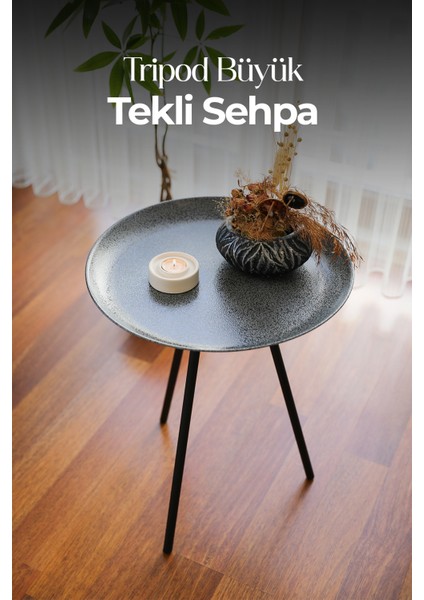 Tripod Büyük Tekli Sehpa – Dekoratif Metal Yan Sehpa Büyük Boy