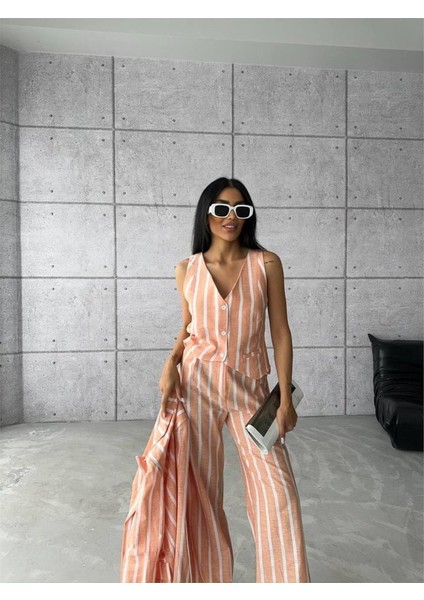 Eyesof Çizgili Ceket Keten - Orange fırsatları