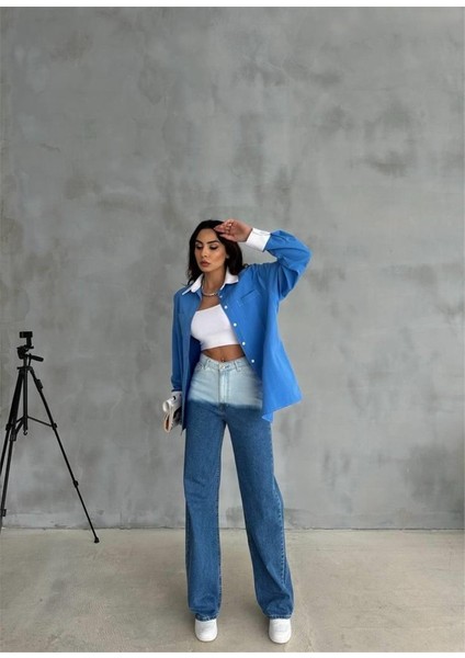 Eyesof Kol ve Manşet Beyaz Kapalı Pile Detaylı Gömlek - Mavi fiyatları