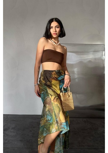 Eyesof Desenli Baskılı Lastikli Etek