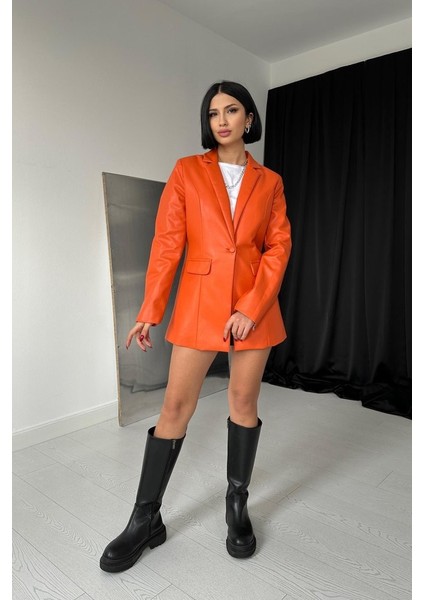 Eyesof Oranj Düğmeli Deri Ceket