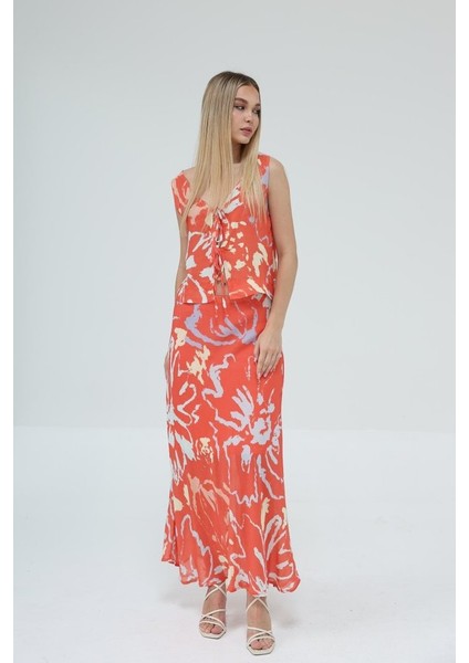 Eyesof Bağcıklı Bluzlu Etek Takım - Kırmızı