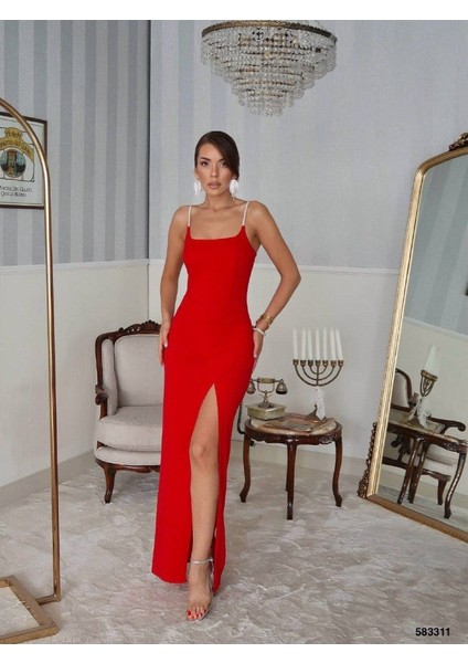 Eyesof Kadın Omuz Askılı Derin Yırtmaç Detay Maxi Boy Elbise fiyatları