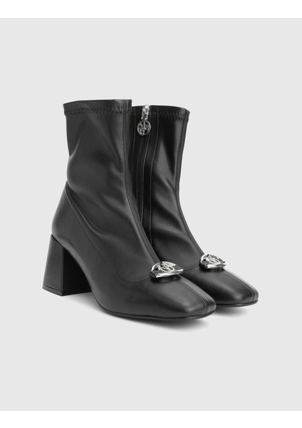 Rilinda Hakiki Strech Deri Siyah Kadın Topuklu Bot