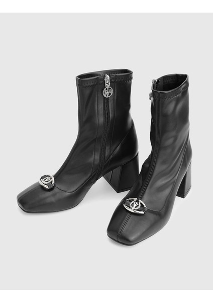 Rilinda Hakiki Strech Deri Siyah Kadın Topuklu Bot