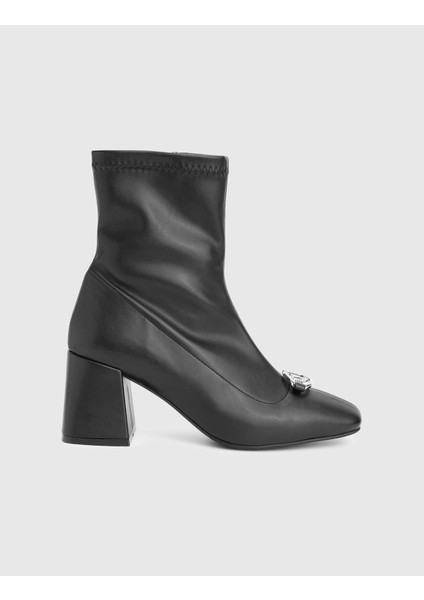 Rilinda Hakiki Strech Deri Siyah Kadın Topuklu Bot
