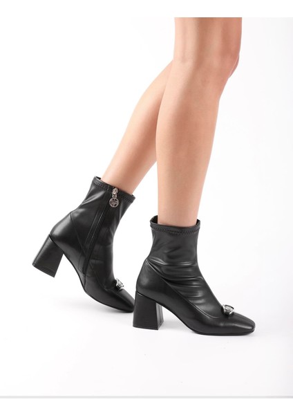 Rilinda Hakiki Strech Deri Siyah Kadın Topuklu Bot