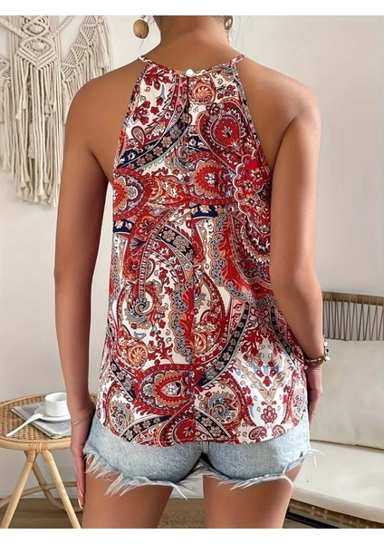 Eyesof Kadın Halter Kollu Damla Detaylı Desenli Süprem Bluz indirimleri