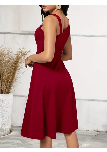 Eyesof Kadın Tek Omuzu Şerit Detaylı Kolsuz Yandan Düğme Detaylı Janjan Krep Elbise fiyatları